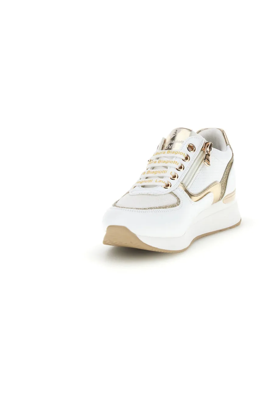 Sneakers bianche con dettagli dorati platform Laura Biagiotti 8481C9758