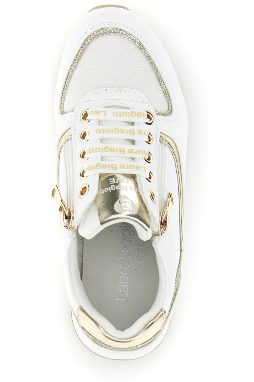 Sneakers bianche con dettagli dorati platform Laura Biagiotti 8481C9758