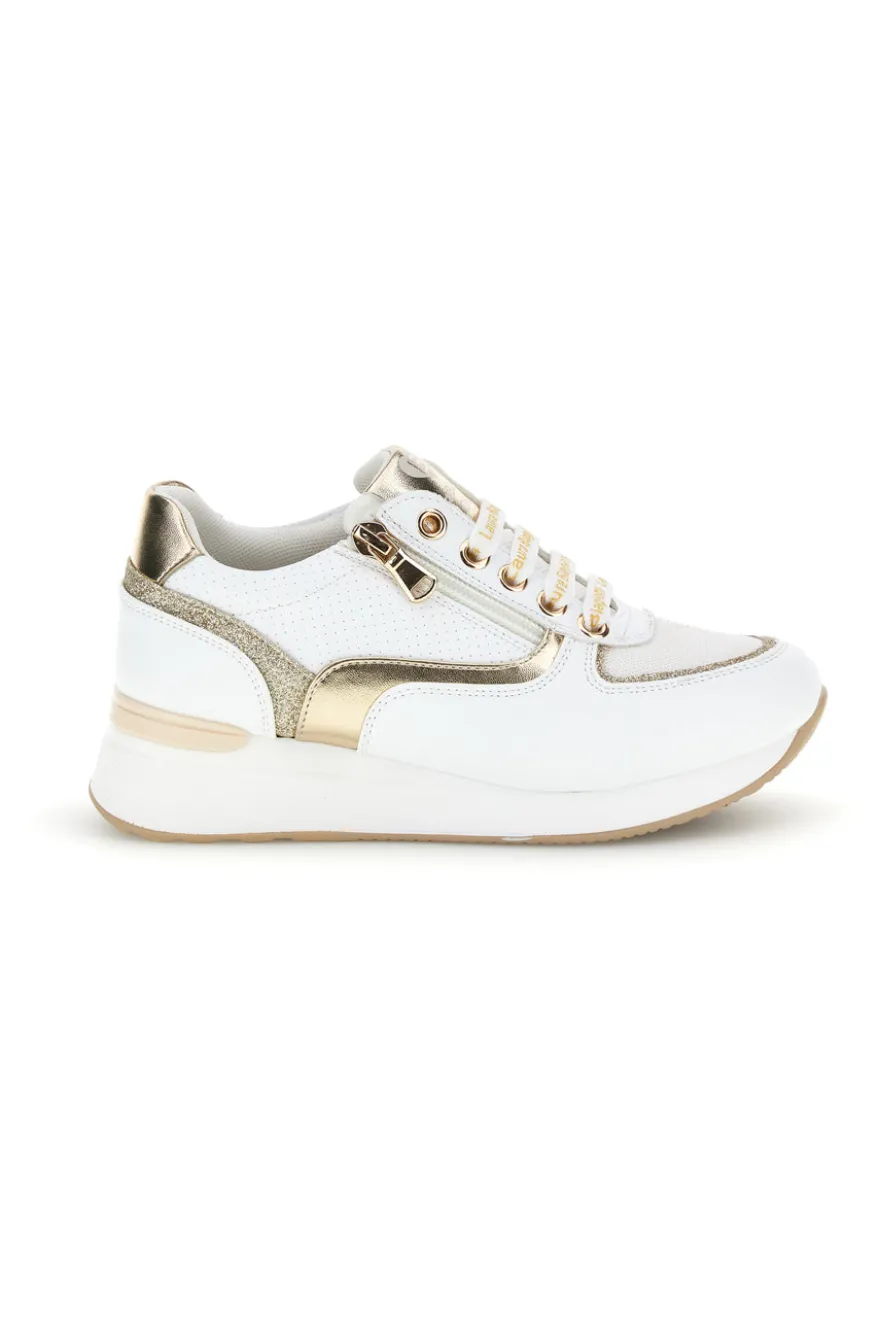 Sneakers bianche con dettagli dorati platform Laura Biagiotti 8481C9758