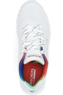 Sneakers bianche con dettagli arcobaleno e suola maculata Skechers Uno Lite Rainbow Speckle