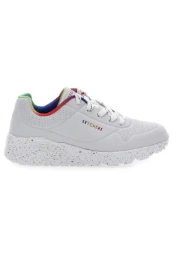 Sneakers bianche con dettagli arcobaleno e suola maculata Skechers Uno Lite Rainbow Speckle