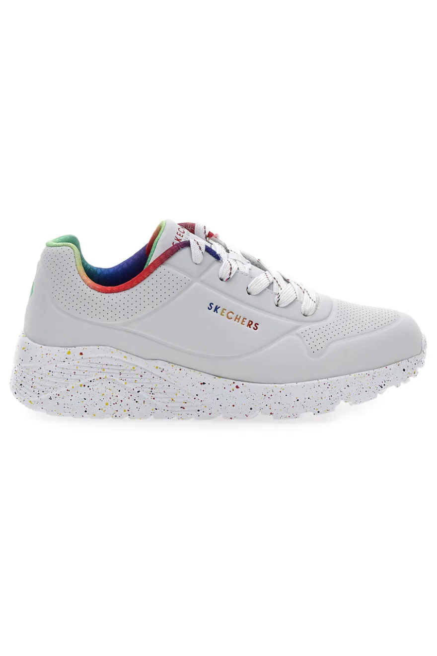 Sneakers bianche con dettagli arcobaleno e suola maculata Skechers Uno Lite Rainbow Speckle