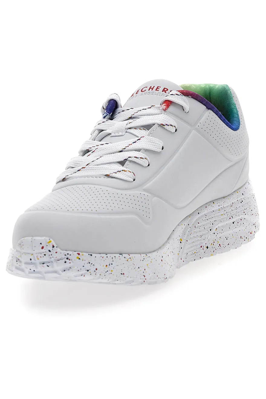 Sneakers bianche con dettagli arcobaleno e suola maculata Skechers Uno Lite Rainbow Speckle