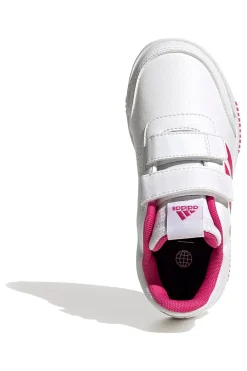 Sneakers bianche con dettagli fucsia e doppio strappo Adidas Tensaur Sport 2 CF K