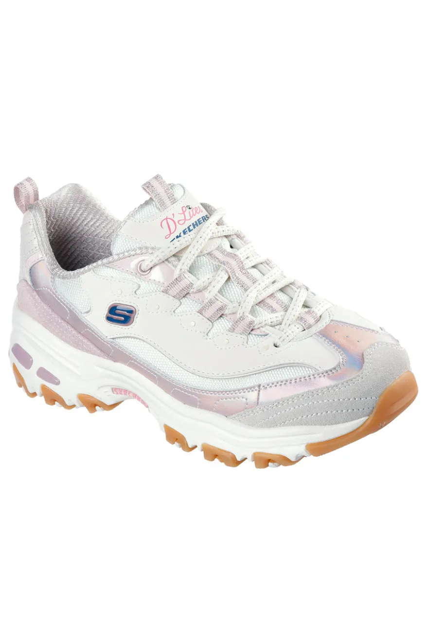 Sneakers bianche con dettagli lilla e memory foam Skechers D'Lites Dazzling Shine