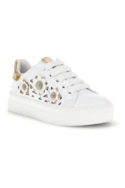 Sneakers bianche con fiori e inserti oro Laura Biagiotti L9858C9760