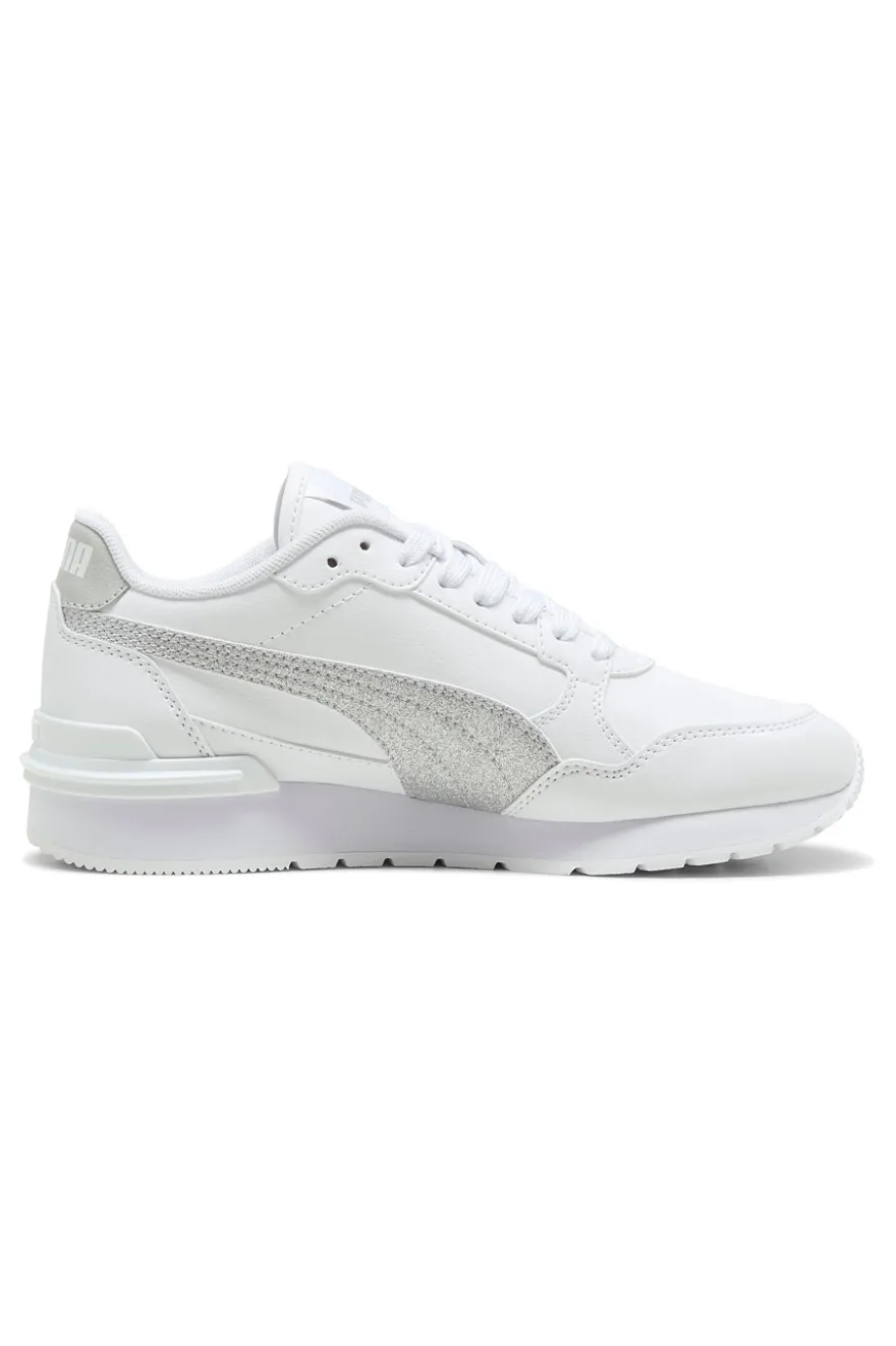 Sneakers bianche con glitter argento Puma ST Runner v4 SL Glitter Jr