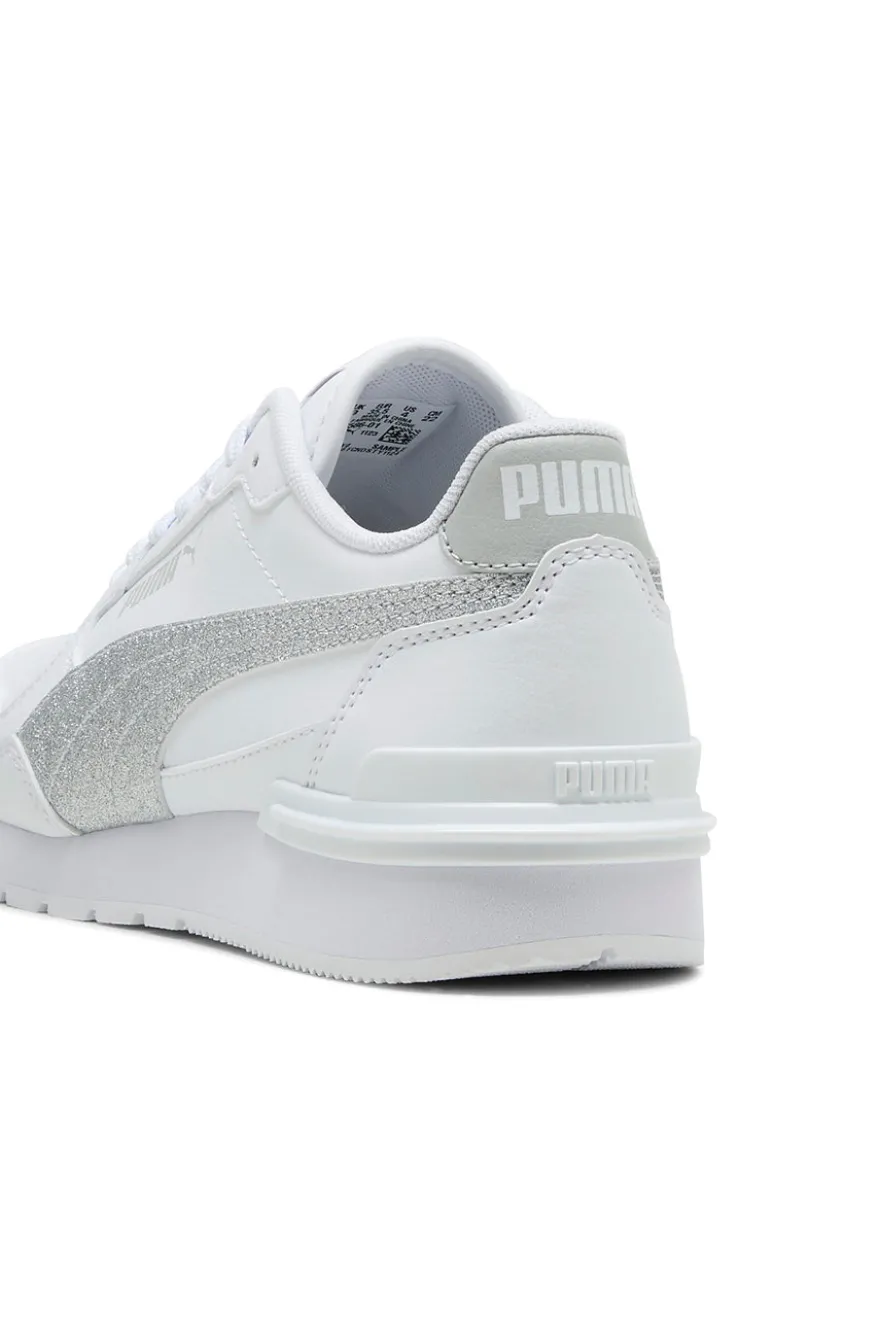 Sneakers bianche con glitter argento Puma ST Runner v4 SL Glitter Jr