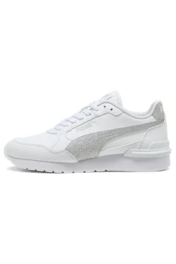 Sneakers bianche con glitter argento Puma ST Runner v4 SL Glitter Jr