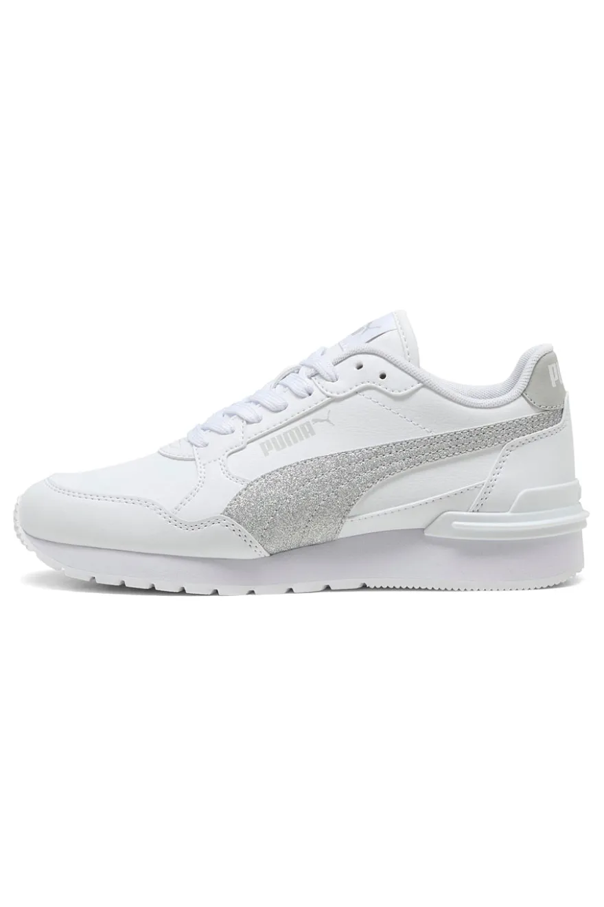 Sneakers bianche con glitter argento Puma ST Runner v4 SL Glitter Jr