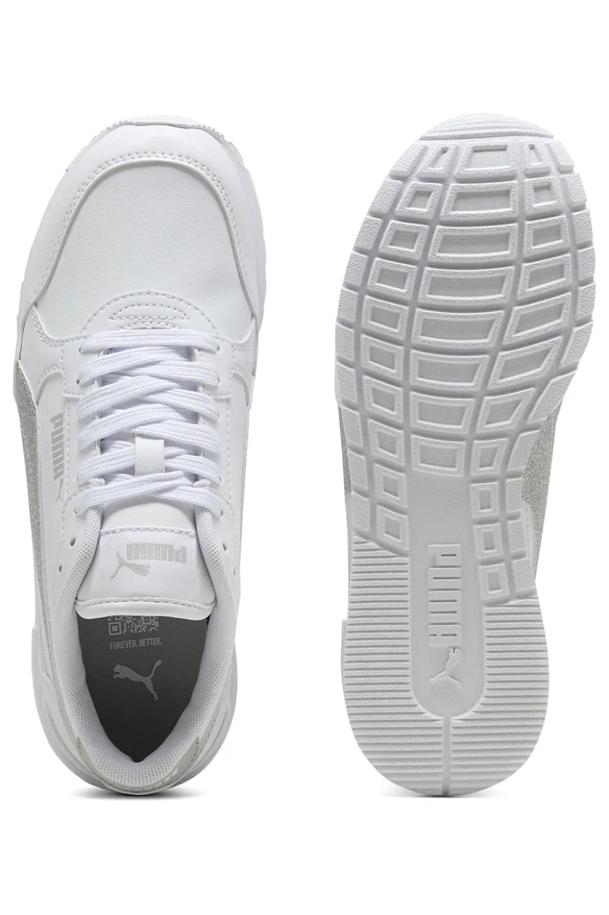 Sneakers bianche con glitter argento Puma ST Runner v4 SL Glitter Jr