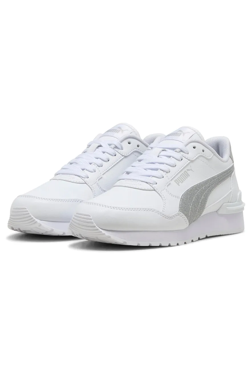 Sneakers bianche con glitter argento Puma ST Runner v4 SL Glitter Jr