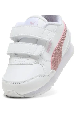 Sneakers bianche con glitter rosa e doppio strappo Puma ST Runner v4 SL GlitterV Inf