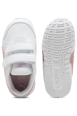 Sneakers bianche con glitter rosa e doppio strappo Puma ST Runner v4 SL GlitterV Inf