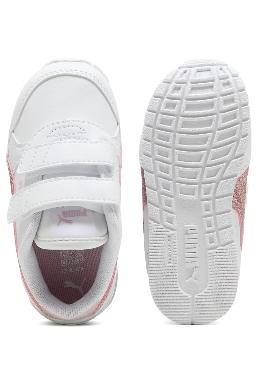 Sneakers bianche con glitter rosa e doppio strappo Puma ST Runner v4 SL GlitterV Inf