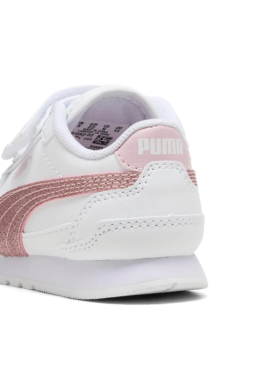 Sneakers bianche con glitter rosa e doppio strappo Puma ST Runner v4 SL GlitterV Inf