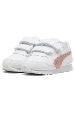 Sneakers bianche con glitter rosa e doppio strappo Puma ST Runner v4 SL GlitterV Inf