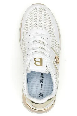 Sneakers bianche con inserti oro e fondo rialzato Laura Biagiotti 9636