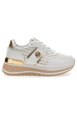 Sneakers bianche con inserti oro e fondo rialzato Laura Biagiotti 9636