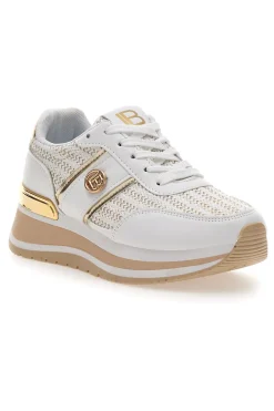Sneakers bianche con inserti oro e fondo rialzato Laura Biagiotti 9636