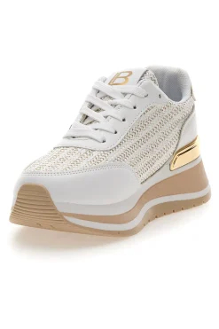 Sneakers bianche con inserti oro e fondo rialzato Laura Biagiotti 9636