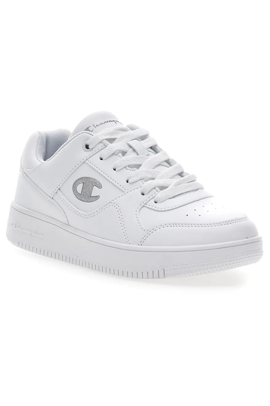 Sneakers Bianche con Logo Laterale Argento CHAMPION RD18 LOW G GS