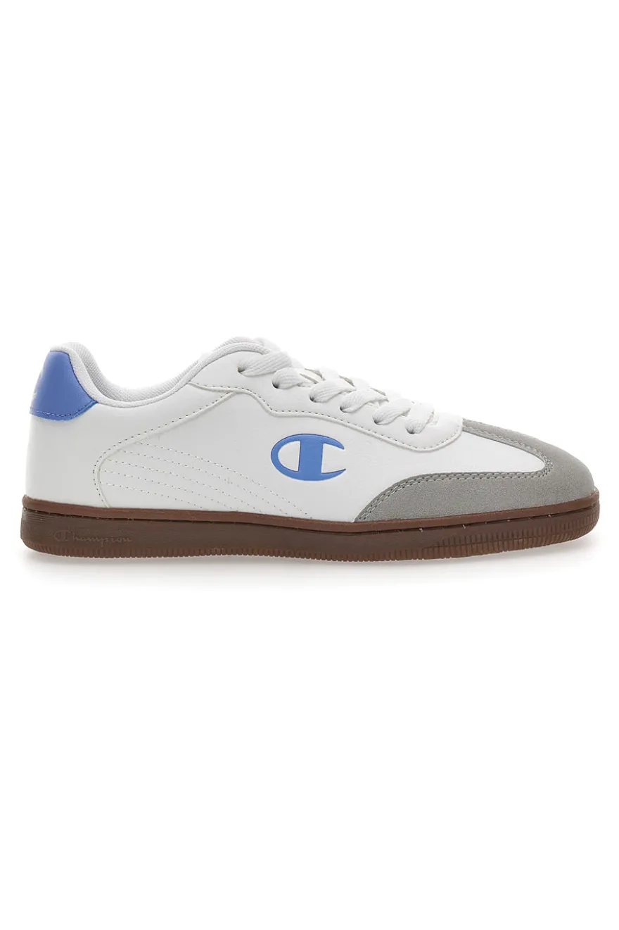 Sneakers Bianche con Logo Azzurro e Suola in Gomma CHAMPION PRESTIGE MIX MATERIAL