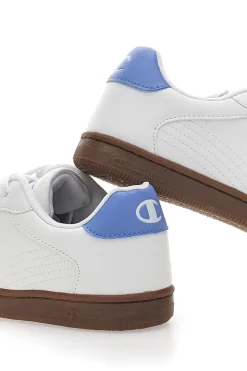 Sneakers Bianche con Logo Azzurro e Suola in Gomma CHAMPION PRESTIGE MIX MATERIAL