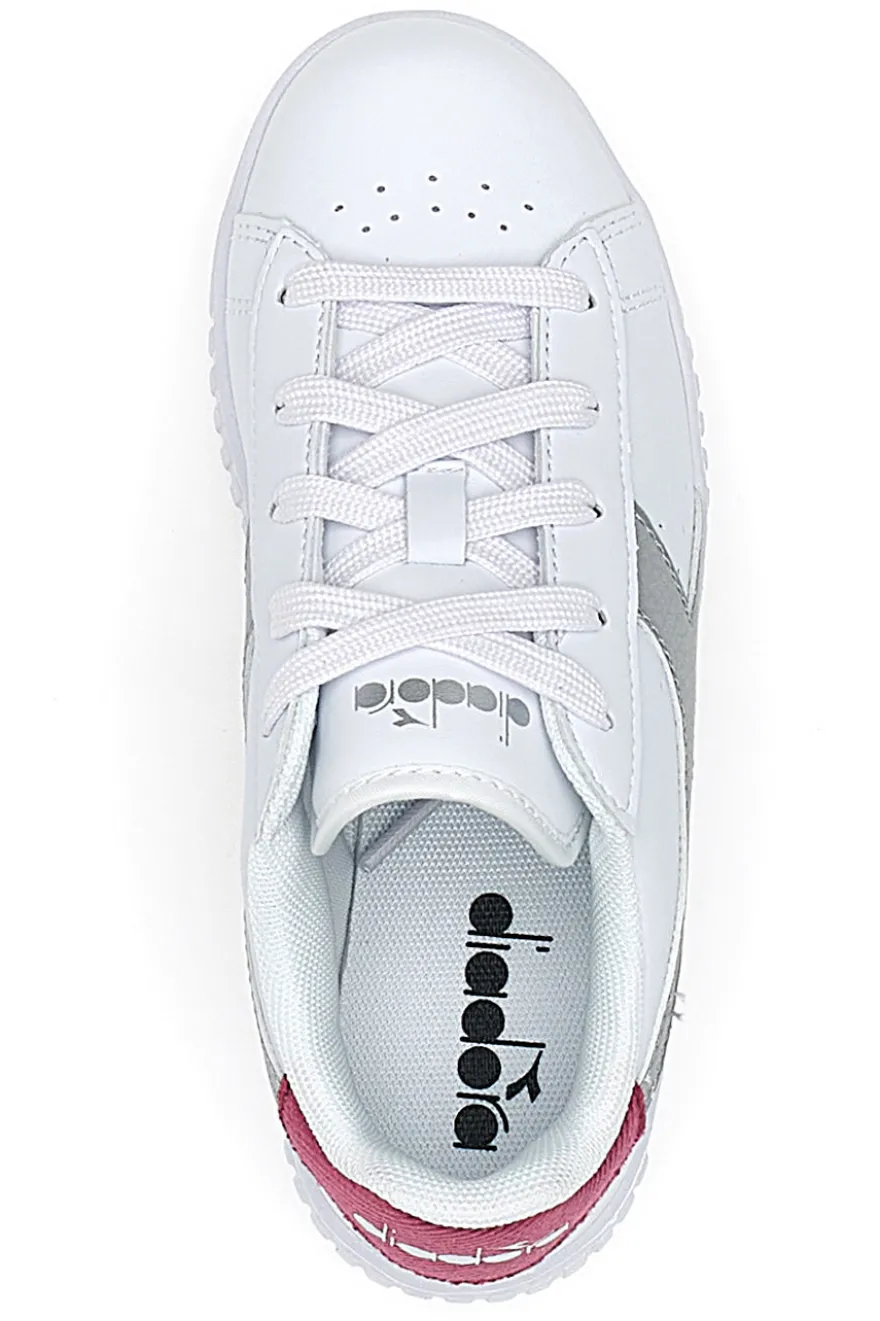 Sneakers Bianche con Logo Argento e Dettaglio Fuxia DIADORA GAME STEP METAL PS