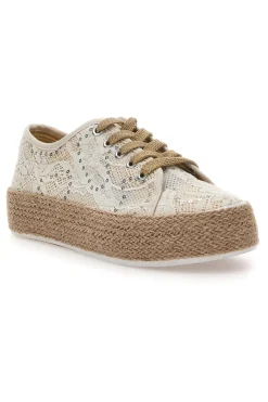 Sneakers bianche con paillettes e suola corda Energy E128
