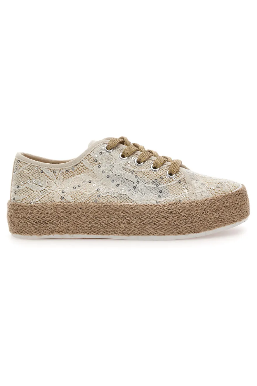 Sneakers bianche con paillettes e suola corda Energy E128