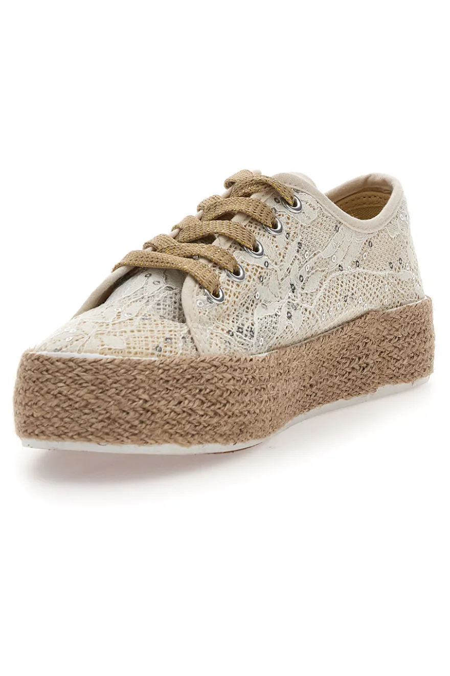 Sneakers bianche con paillettes e suola corda Energy E128