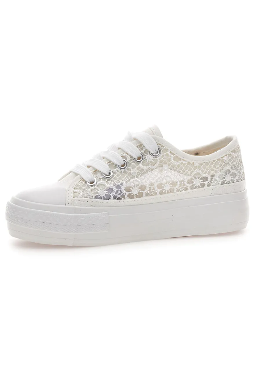 Sneakers bianche con pizzo suola flatform ENERGY E111