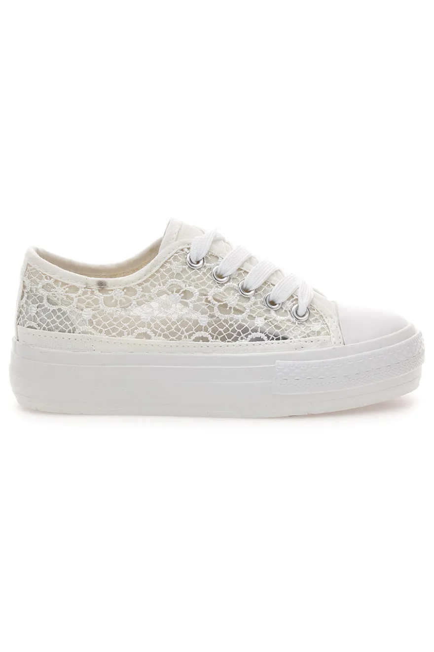 Sneakers bianche con pizzo suola flatform ENERGY E111