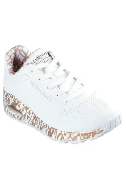 Sneakers bianche con stampa cuori oro rosa e cuscinetto ad aria Skechers UNO Loving Love