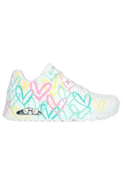 Sneakers bianche con stampa cuori termoreattiva Skechers Uno Changed Love