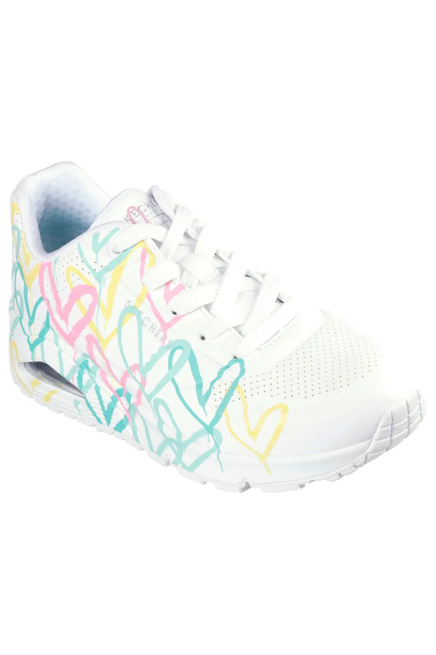 Sneakers bianche con stampa cuori termoreattiva Skechers Uno Changed Love
