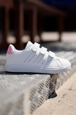 Sneakers bianche con strappo e dettagli rosa Adidas Advantage Base 2.0 CF C