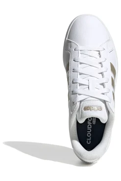 Sneakers bianche con strisce dorate in pelle sintetica riciclata Adidas Grand Court Base 3.0