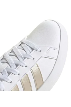 Sneakers bianche con strisce dorate in pelle sintetica riciclata Adidas Grand Court Base 3.0