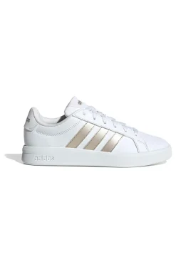Sneakers bianche con strisce dorate in pelle sintetica riciclata Adidas Grand Court Base 3.0