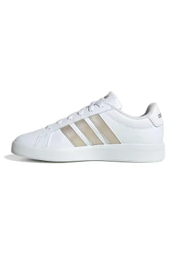 Sneakers bianche con strisce dorate in pelle sintetica riciclata Adidas Grand Court Base 3.0