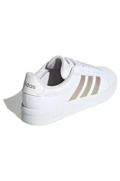 Sneakers bianche con strisce dorate in pelle sintetica riciclata Adidas Grand Court Base 3.0