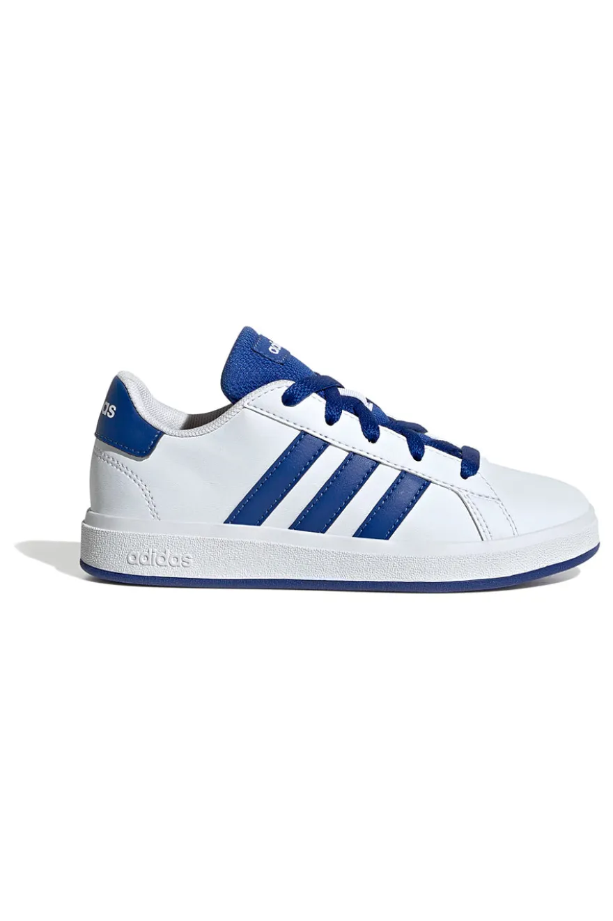Sneakers bianche con strisce blu in materie sintetiche Adidas Grand Court 2.0 K