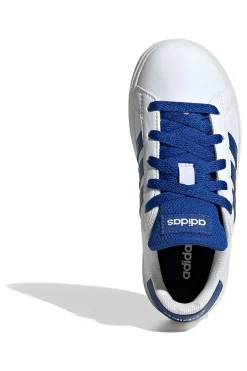 Sneakers bianche con strisce blu in materie sintetiche Adidas Grand Court 2.0 K