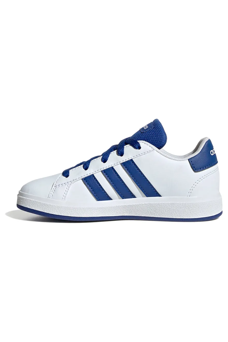 Sneakers bianche con strisce blu in materie sintetiche Adidas Grand Court 2.0 K