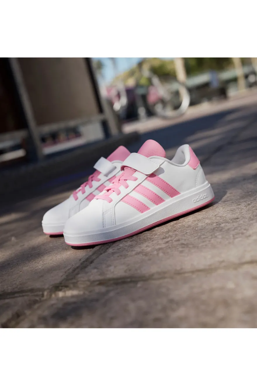Sneakers bianche con strisce rosa e chiusura a strappo Adidas Grand Court 2 EL C