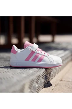 Sneakers bianche con strisce rosa e chiusura a strappo Adidas Grand Court 2 EL C