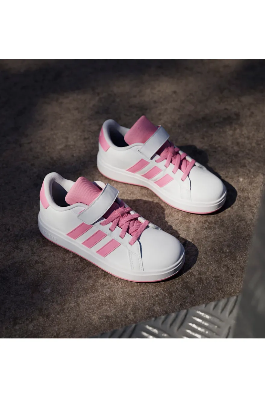 Sneakers bianche con strisce rosa e chiusura a strappo Adidas Grand Court 2 EL C