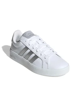 Sneakers bianche con strisce argento in pelle sintetica Adidas Grand Court 3 J